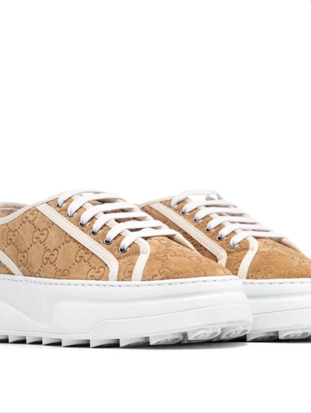 Gucci Tennis 1977 Women's Tan GG Suede Tennis Sneaker